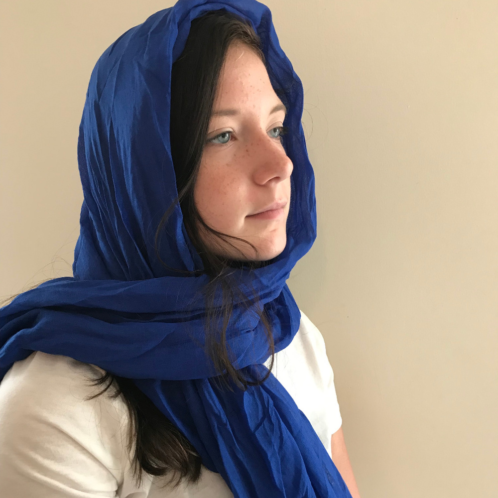 Blue Crinkle Scarf, shawl, bathing suit cover, wrap